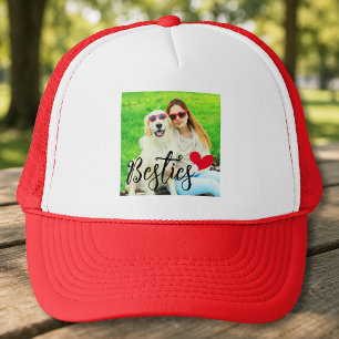 Besties Cute Dog Mom Red Heart Photo Trucker Hat