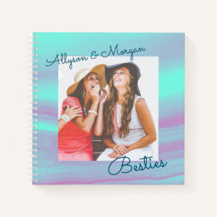 Besties, DIY Names & Photo, Teal & Purple Agate Notebook