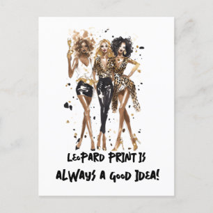 Besties fashion girls in leopard and black party postcard