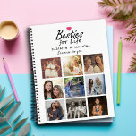 Besties for Life Script Best Friends Photo Collage Notebook<br><div class="desc">Celebrate your unbreakable bond with our "Besties for Life Script Best Friends Photo Collage Notebook." This design features the heartfelt quote "Besties for life" in elegant script typography with a small hot pink heart icon on top. Customize it with your names, and below the quote, personalize a 9-photo collage of...</div>