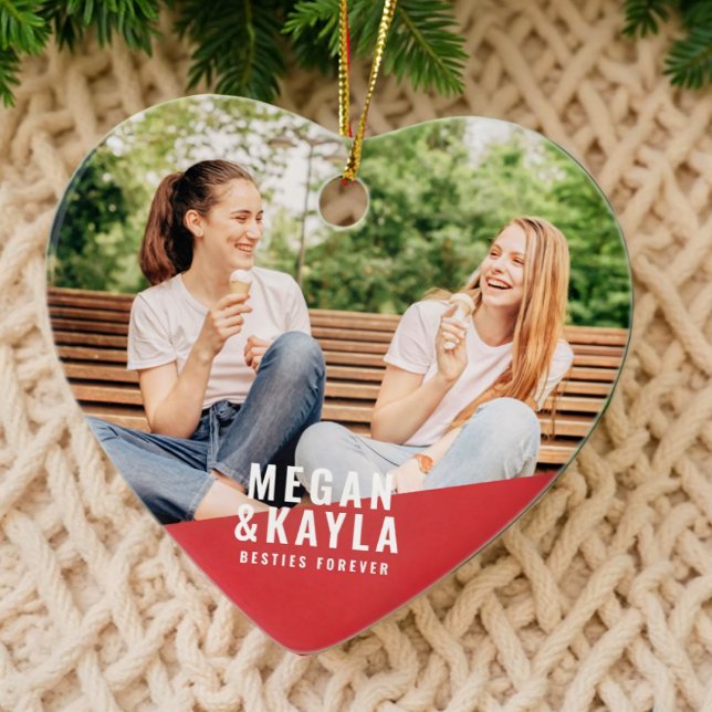 Besties Forever Best Friends BFF Modern Chic Photo Ceramic Ornament (Creator Uploaded)