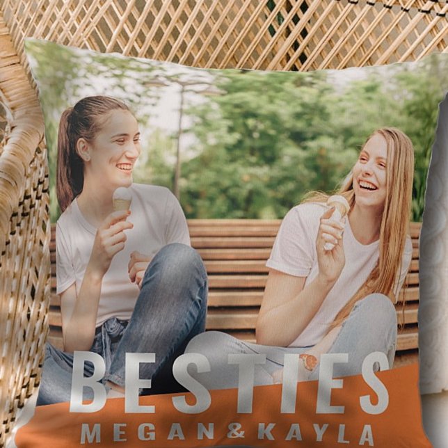 Besties Forever Best Friends BFF Modern Chic Photo Throw Pillow (Creator Uploaded)