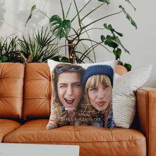 Besties Forever, BFF 2 Custom Photo, Modern, Cute Throw Pillow