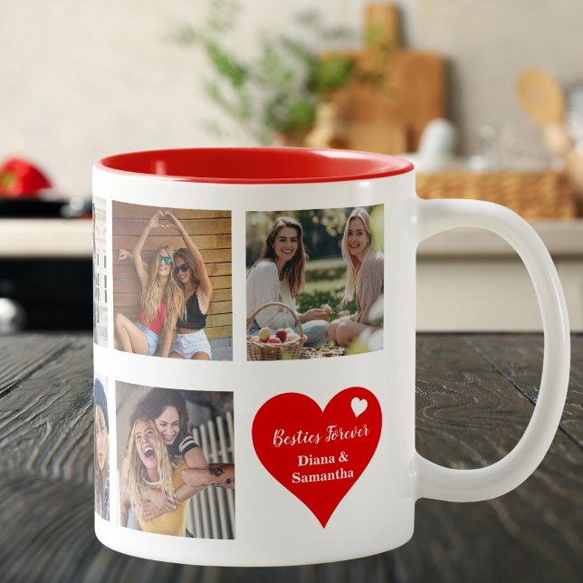 Besties Forever, BFF 9 Custom Photo & Heart,Modern Two-Tone Coffee Mug (Creator Uploaded)
