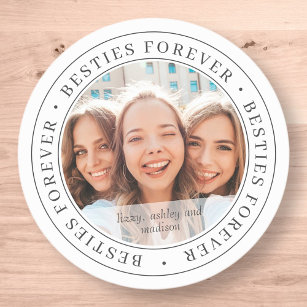 Besties Forever BFF Simple Modern Custom Photo Classic Round Sticker