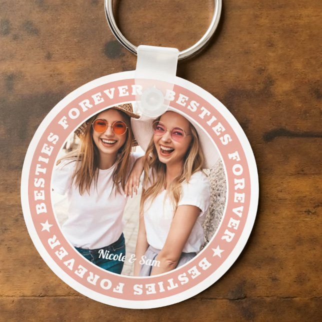 Besties Forever BFF Simple Modern Custom Photo Keychain (Creator Uploaded)