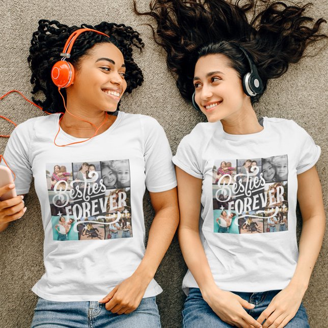 Besties forever elegant 8 photo handwritten modern T-Shirt (Creator Uploaded)