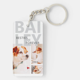 Besties Forever Modern Bold Three Photo Collage Keychain