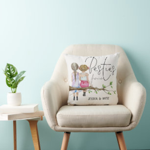 Besties Forever Names Girls Friendship Script Throw Pillow