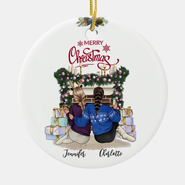 Besties Forever Personalized Christmas Ornament (Front)