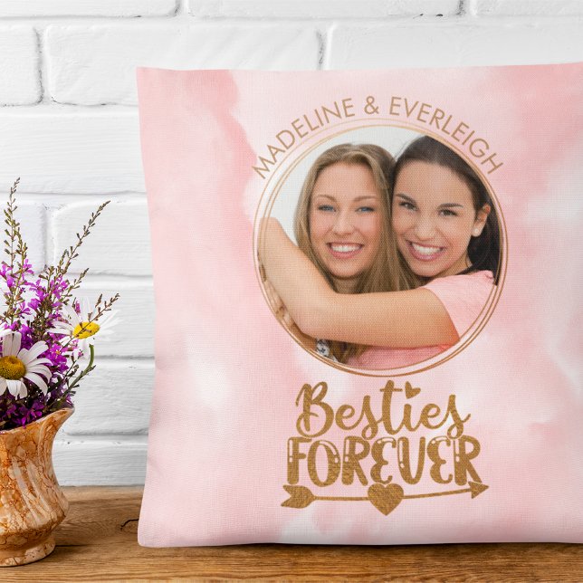 Besties Forever Photo Best Friends Throw Pillow (Creator Uploaded)
