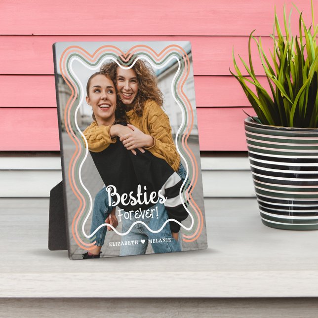 Besties Forever Photo Retro Wavy Rainbow Border Plaque (Besties Forever Photo Retro Wavy Rainbow Border Plaque)