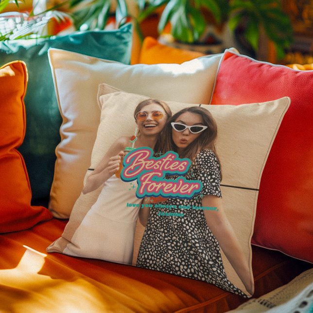 Besties Forever Retro Lettering | Photo Throw Pillow (Creator Uploaded)