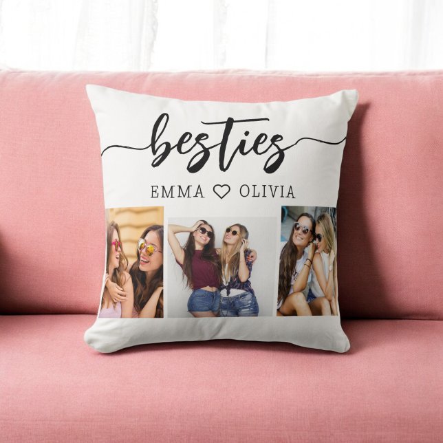 Besties Friends 3 Photo Friendship Collage  Throw Pillow (Creator Uploaded)