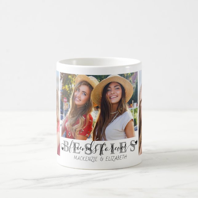 BESTIES Friends Forever Script 3 Photo Personalize Coffee Mug (Center)