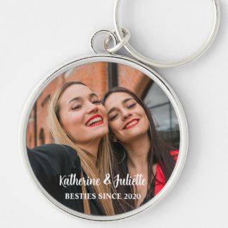 Besties Friendship Photo Custom Date Silver Keychain