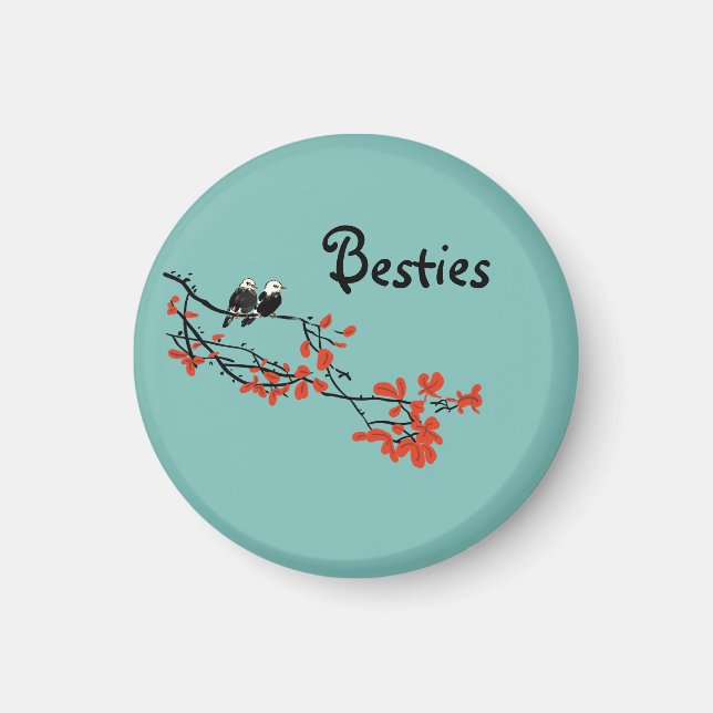 Besties Gift Two Birds on Tree Branch Magnet (Front)