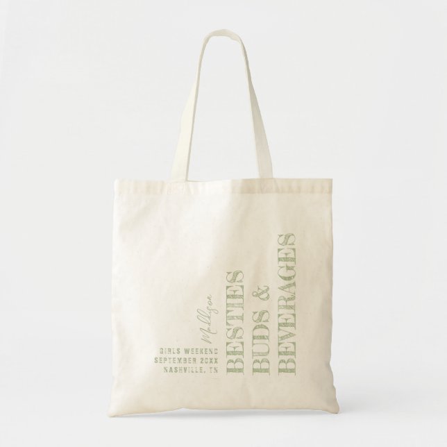 Besties Girls Trip Personalized Green Tote Bag (Front)