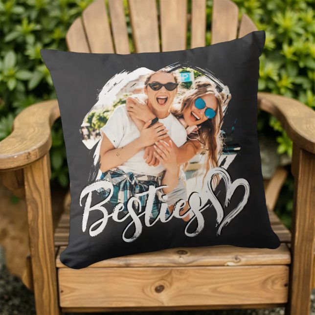 Besties Grunge Simple Modern Heart Cool Photo Throw Pillow (Creator Uploaded)