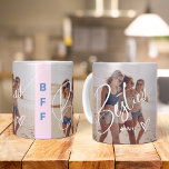 Besties in Trendy Script | Two Photos with Heart Coffee Mug<br><div class="desc">This stylish mug features the word "Besties" in trendy, elegant script, with your favourite photo and a handwritten scribbled heart. You can add your initials or monogram, or the names of your best friends. The centre area between the photos is blush pink, with blue text that says "BFF." Also makes...</div>