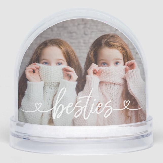 Besties Love Hearts Personalized Photo Snowglobe (Front)
