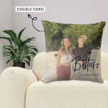 Besties Modern Script Best Friends Photo Elegant T Throw Pillow<br><div class="desc">Introducing this besties modern script best friends photo pillow, the perfect addition to any cozy space. Featuring a beautiful modern script font, this pillow showcases the word "Besties" in bold, stylish letters. The photo of two best friends adds a sentimental touch, making this pillow an ideal gift for your closest...</div>