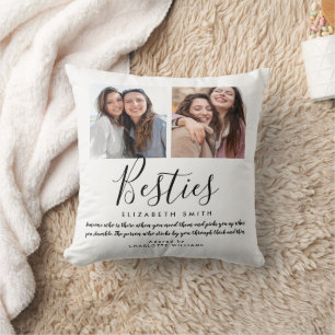 Besties Modern Script Best Friends Quote Photo Throw Pillow