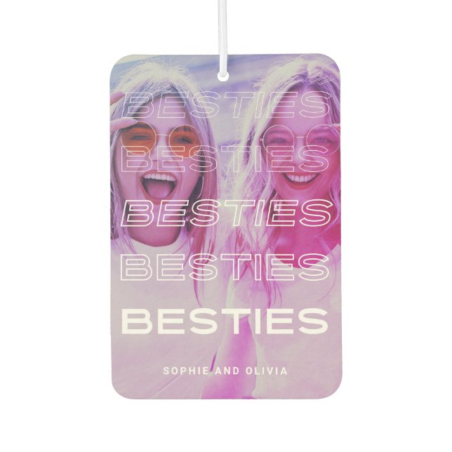 Besties | Modern Text and Colourful Photo Effect Air Freshener (Front)