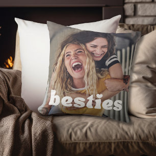 Besties Modern Typography Friendship Photo Throw Pillow