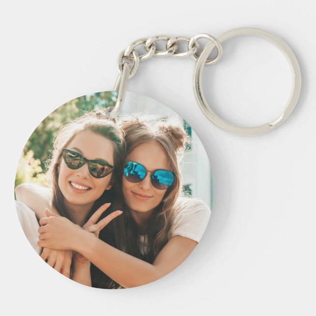 Besties Peach Fuzz Custom Photo and Names Keychain (Back)