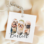 Besties Pet Simple Modern Playful Three Photo Keychain<br><div class="desc">This simple and modern design is composed of modern simple playful script typography. Add custom pet photos of your pet cat,  dog,  or birds.</div>