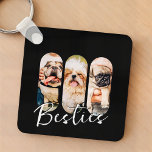 Besties Pet Simple Modern Playful Three Photo Keychain<br><div class="desc">This simple and modern design is composed of modern simple playful script typography. Add custom pet photos of your pet cat,  dog,  or birds.</div>