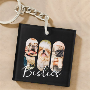 Besties Pet Simple Modern Playful Three Photo Keychain