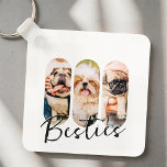 Besties Pet Simple Modern Playful Three Photo Keychain<br><div class="desc">This simple and modern design is composed of modern simple playful script typography. Add custom pet photos of your pet cat,  dog,  or birds.</div>