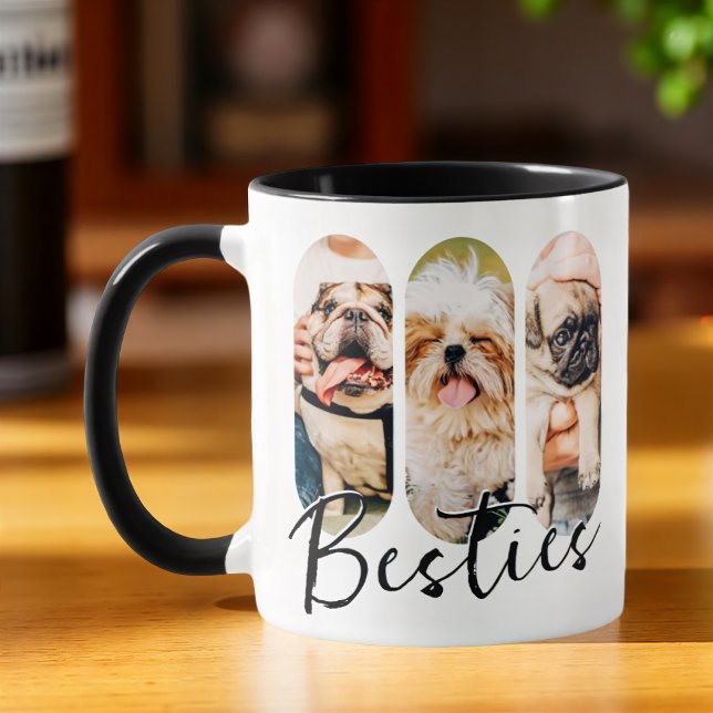Besties Pet Simple Modern Playful Three Photo Mug (Creator Uploaded)