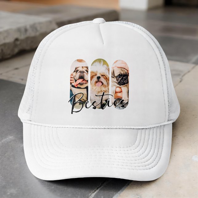 Besties Pet Simple Modern Playful Three Photo Trucker Hat (Creator Uploaded)