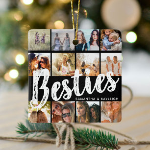 BESTIES, Photo Collage & Names BFF Christmas Ceramic Ornament