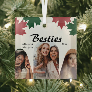 BESTIES, Photo Collage & Names BFF Christmas Glass Ornament