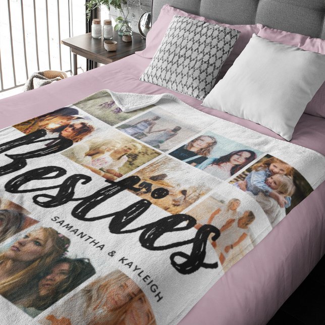 BESTIES, Photo Collage & Names | BFF Fleece Blanket (Creator Uploaded)