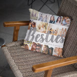 BESTIES, Photo Collage & Names | BFF Throw Pillow<br><div class="desc">Besties are priceless - If your lucky enough to have one, let them know how much they mean to you with this trendy 'Best Friends' pillow. Featuring 12 square photographs of your choice, which are easily downloaded from your phone or computer, grey text 'bestie' in big modern lettering on a...</div>