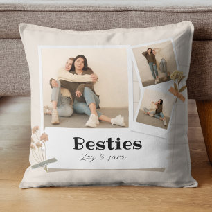 BESTIES, Photo Collage & Names BFF Throw Pillow