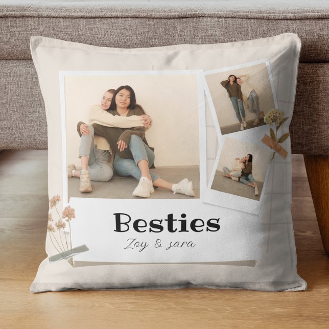BESTIES, Photo Collage & Names | BFF  Throw Pillow (Creator Uploaded)