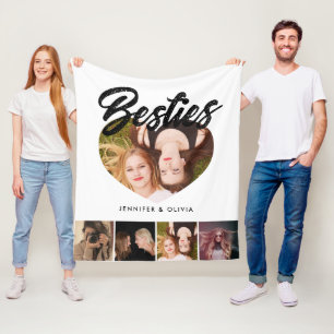 Besties Photo Collage with Names BFF Fleece Blanket