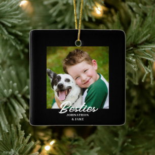 Besties Photo Name Christmas Ceramic Ornament