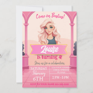 Besties Pink Doll Birthday Invitation