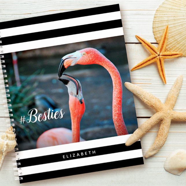 Besties Pink Flamingos Black White Stripes Custom Notebook (Creator Uploaded)