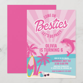 Besties pink malibu beach birthday invitation