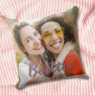 Besties Pink Photo Heart Keepsake Throw Pillow