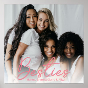 Besties Pink Script Custom Photo Poster