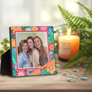 Besties Pretty Floral Whimsical Photo Customized Plaque